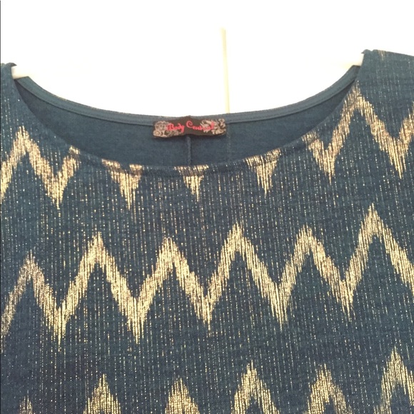 Medium Body Central Blouse. Greenish Teal/Gold - Picture 7 of 8